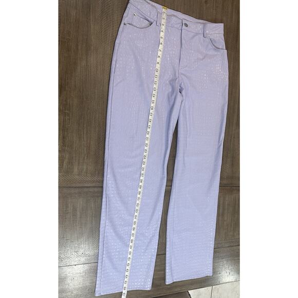 Naked Wardrobe Purple Faux Croc Leather High Rise Straight Leg Pants Size XL EUC - Picture 11 of 15